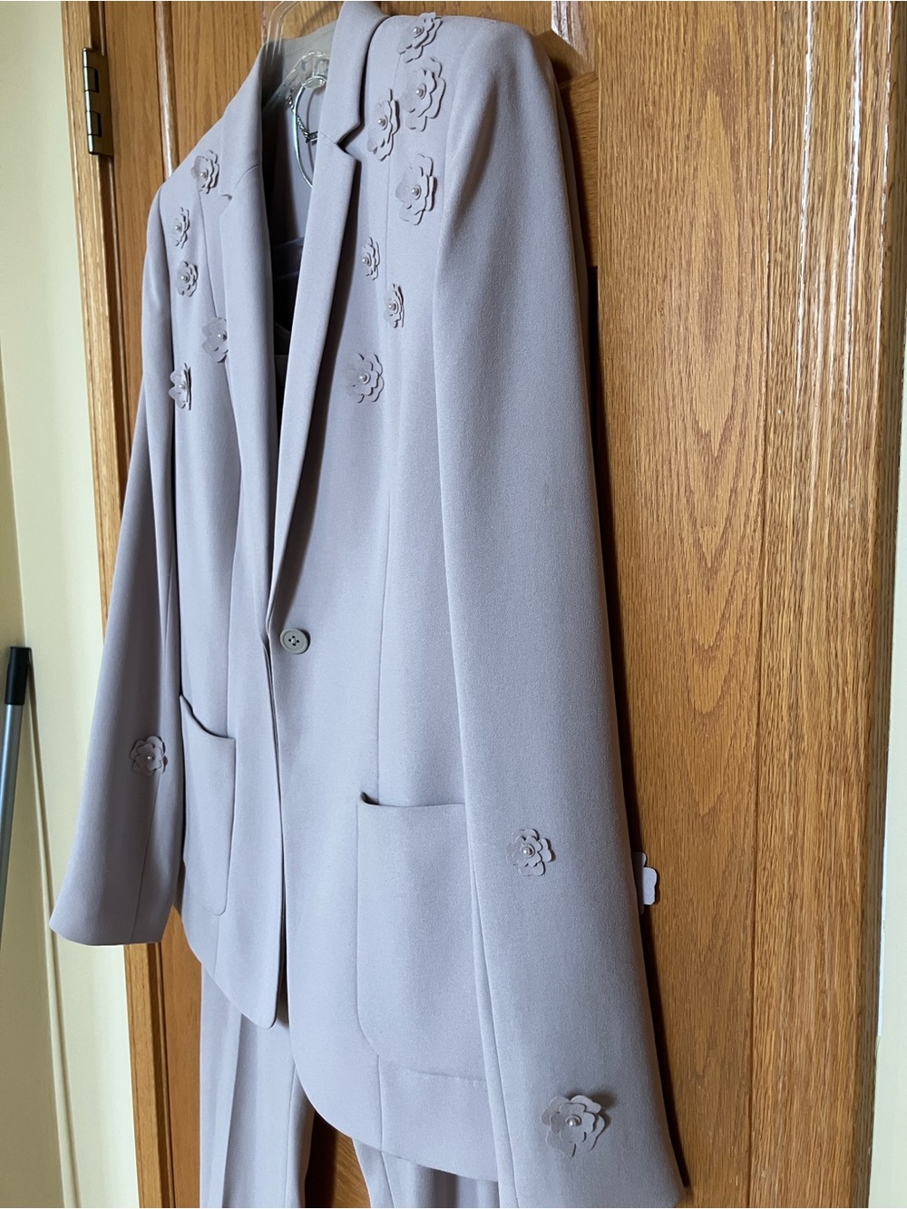 Elie Tahari Suit with Flower and Pearl Appliqués